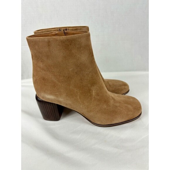 Vince Maggie Square Toe Boots Tan Brown Suede 7.5 M Sculptural Block Heel - Picture 13 of 13
